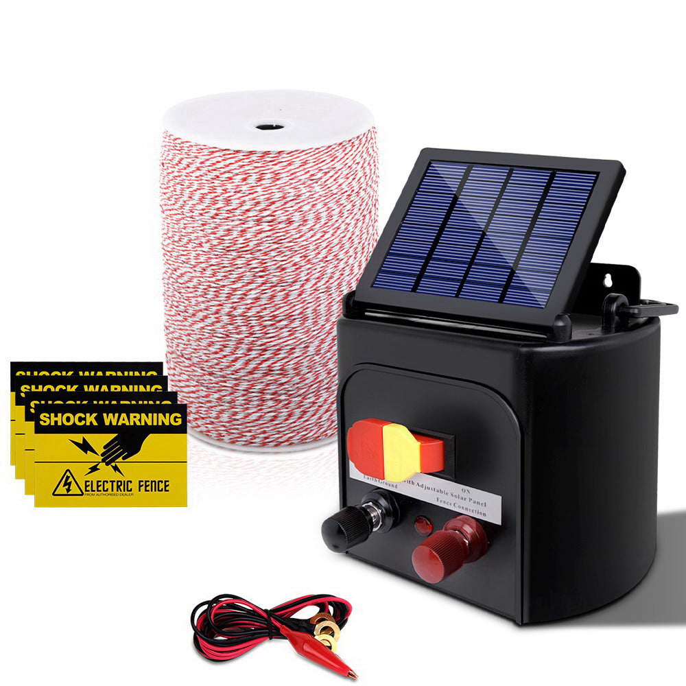 Giantz 5KM Solar-Powered Electric Fence Energiser with 2000M High-Visibility Poly Wire Tape