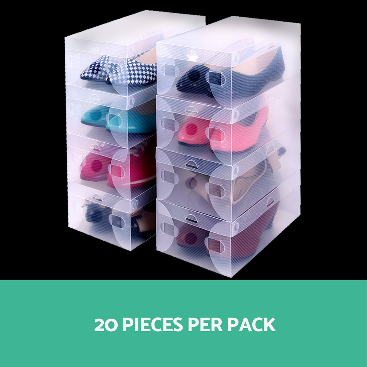 20-Pack Clear Stackable Shoe Organizer Boxes