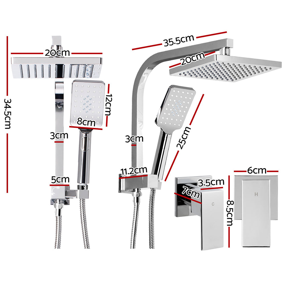 Cefito Luxurious 8'' Chrome Rainfall Shower System with Handheld Sprayer and High-Pressure Mixer