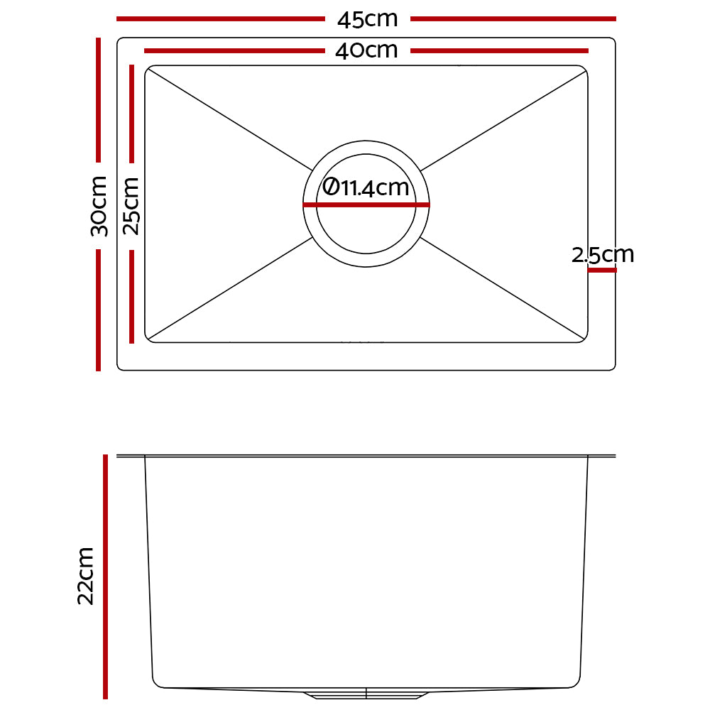 Cefito 30cm x 45cm Premium Food-Grade Stainless Steel Kitchen Sink - Multiple Installation Styles for Ultimate Flexibility