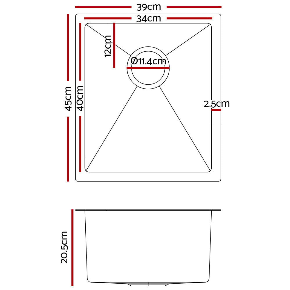 Cefito 39cm x 45cm Luxurious 304 Stainless Steel Kitchen Sink - Multiple Installation Styles