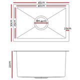 Cefito Versatile 30cm x 45cm Premium Black Stainless Steel Kitchen Sink with Multiple Installation Options - Front View