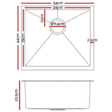 Cefito 54cm x 44cm Premium Black Stainless Steel Kitchen Sink – Multifunctional Under/Top/Flush Mount Design - Front View