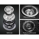 Cefito 430MM Round Black Granite Kitchen Sink - Stylish Under/Topmount Basin for Modern Kitchens - Rear View