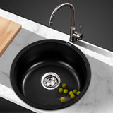 Cefito 430MM Round Black Granite Kitchen Sink - Stylish Under/Topmount Basin for Modern Kitchens