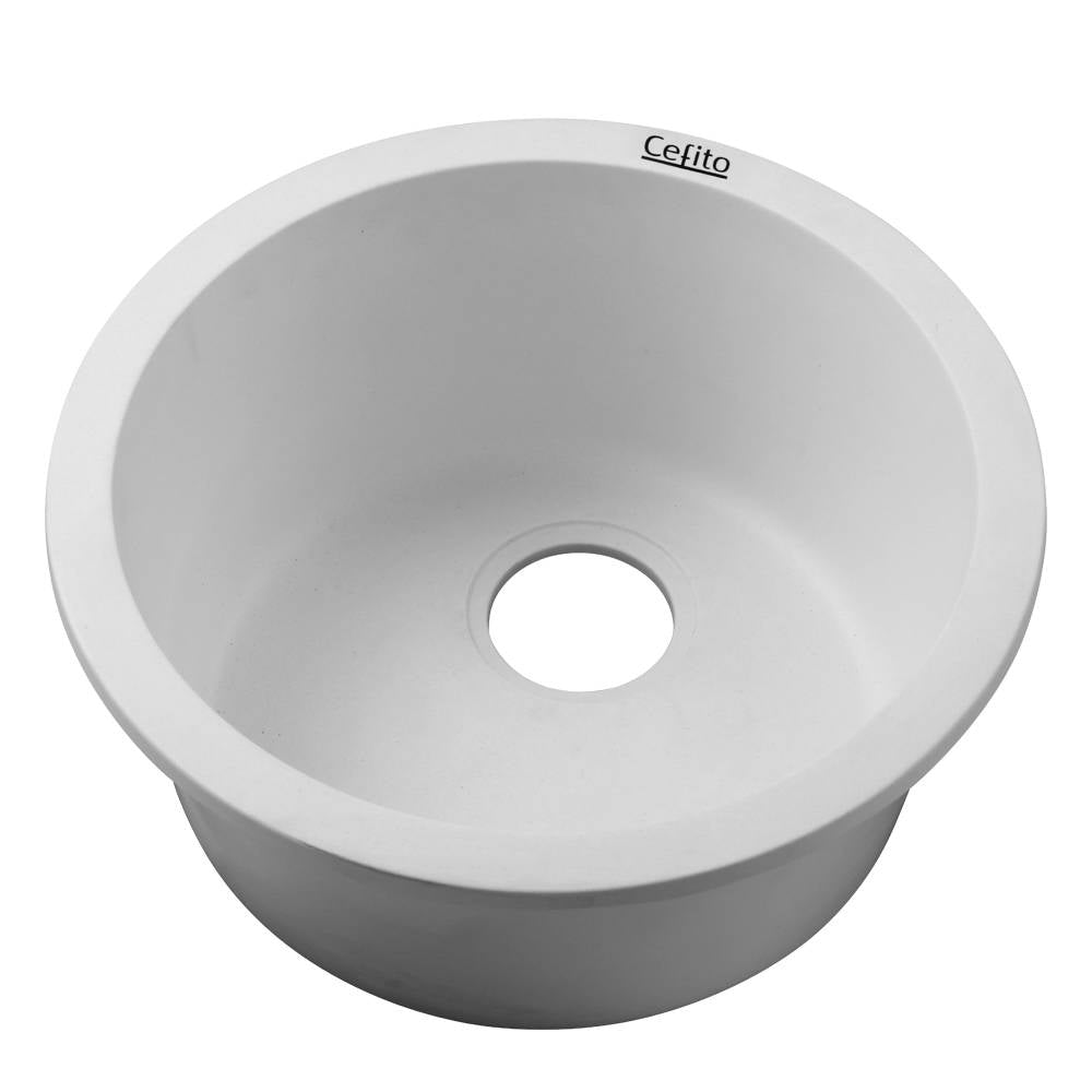 Cefito 430MM Round White Granite Composite Sink - Stylish Versatile Basin for Laundry and Kitchen Use