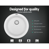 Cefito 430MM Round White Granite Composite Sink - Stylish Versatile Basin for Laundry and Kitchen Use - 45-Degree Angle