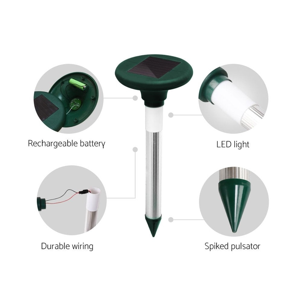 Gardeon 8-Piece Solar-Powered Ultrasonic Snake & Pest Deterrent with LED Light