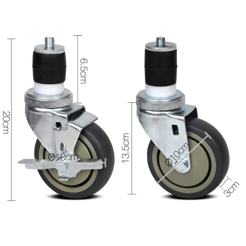 Heavy-Duty 4" Swivel Castor Wheels Set of 4 with Side Lock Brake