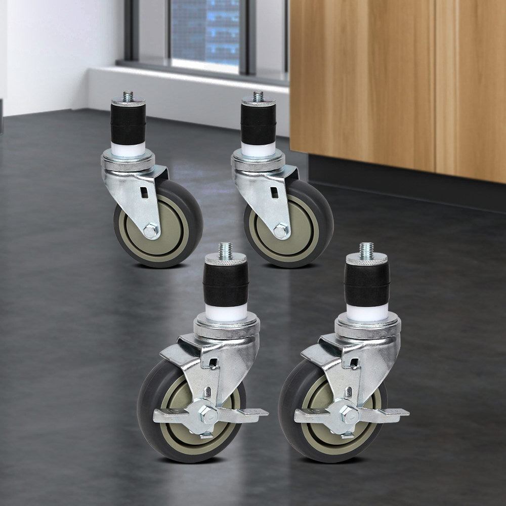 Heavy-Duty 4" Swivel Castor Wheels Set of 4 with Side Lock Brake