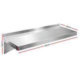 Heavy-Duty Stainless Steel 600mm Wall-Mounted Kitchen Shelf Rack - Front View