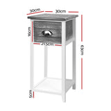Vintage Grey Bedside Table with Drawer and Shelf - Artiss Thyme Nightstand - Side View
