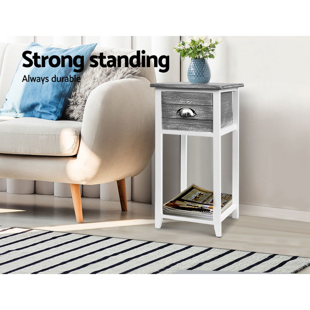 Vintage Grey Bedside Table with Drawer and Shelf - Artiss Thyme Nightstand