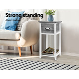 Vintage Grey Bedside Table with Drawer and Shelf - Artiss Thyme Nightstand - Rear View