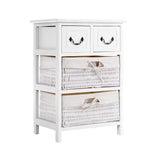 Artiss Alcott Rustic Bedside Storage Table with Wicker Baskets - Front View
