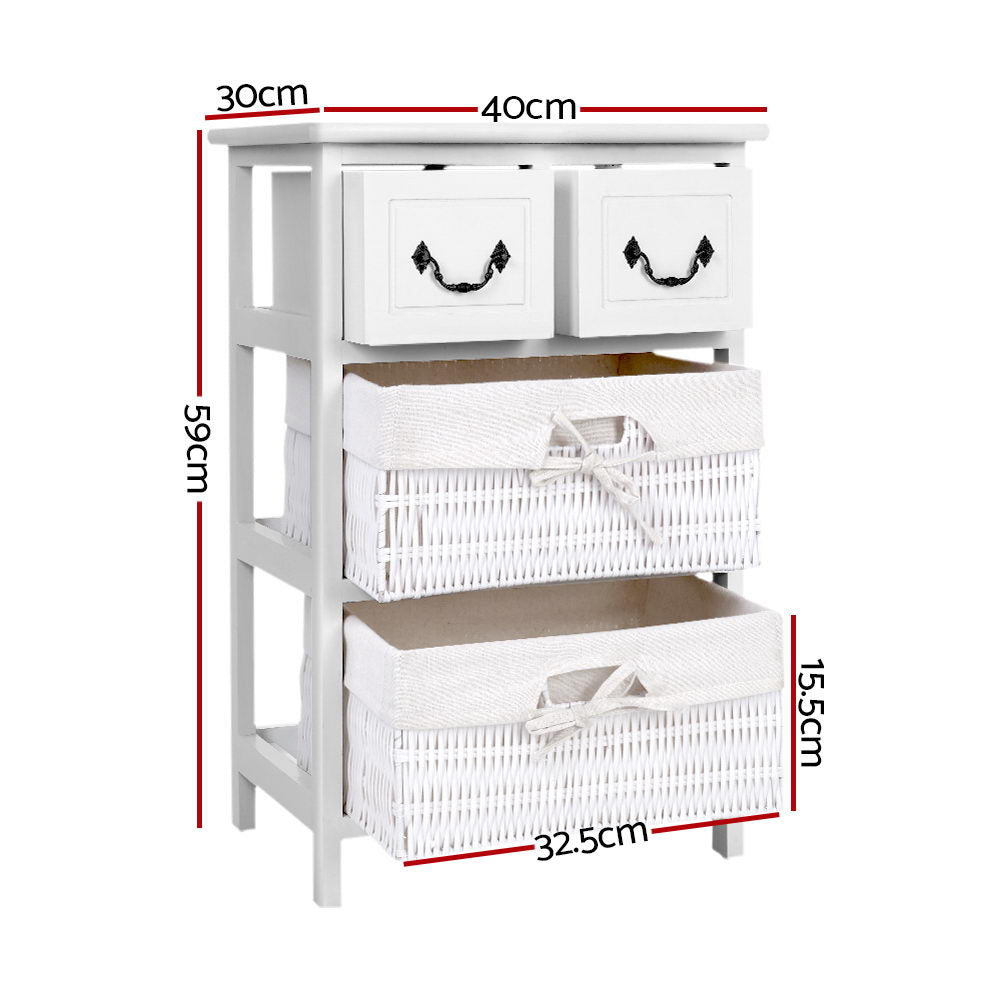 Artiss Alcott Rustic Bedside Storage Table with Wicker Baskets