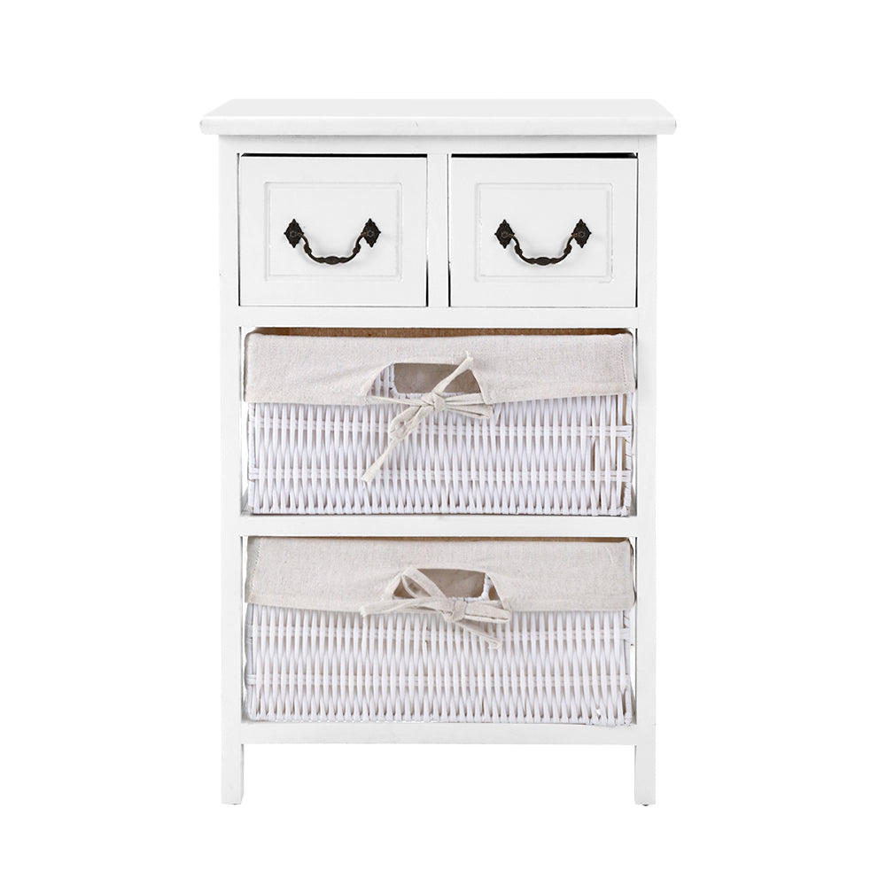 Artiss Alcott Rustic Bedside Storage Table with Wicker Baskets