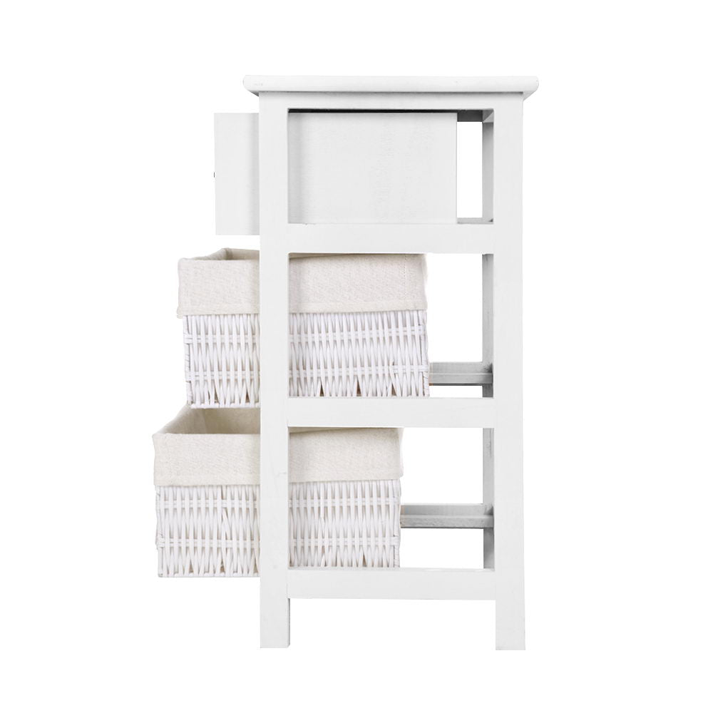 Artiss Alcott Rustic Bedside Storage Table with Wicker Baskets