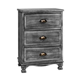 Vintage Grey 3-Drawer Nightstand with Curved Accents and Storage Cabinet - Front View