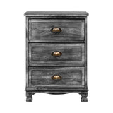 Vintage Grey 3-Drawer Nightstand with Curved Accents and Storage Cabinet - Top-Down View