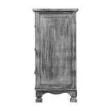 Vintage Grey 3-Drawer Nightstand with Curved Accents and Storage Cabinet - 45-Degree Angle