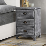 Vintage Grey 3-Drawer Nightstand with Curved Accents and Storage Cabinet