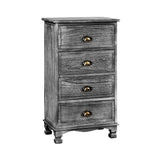 Vintage Grey 4-Drawer Nightstand Cabinet with Curved Accents and Metal Handles - Front View