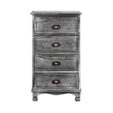 Vintage Grey 4-Drawer Nightstand Cabinet with Curved Accents and Metal Handles - Top-Down View