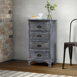 Vintage Grey 4-Drawer Nightstand Cabinet with Curved Accents and Metal Handles