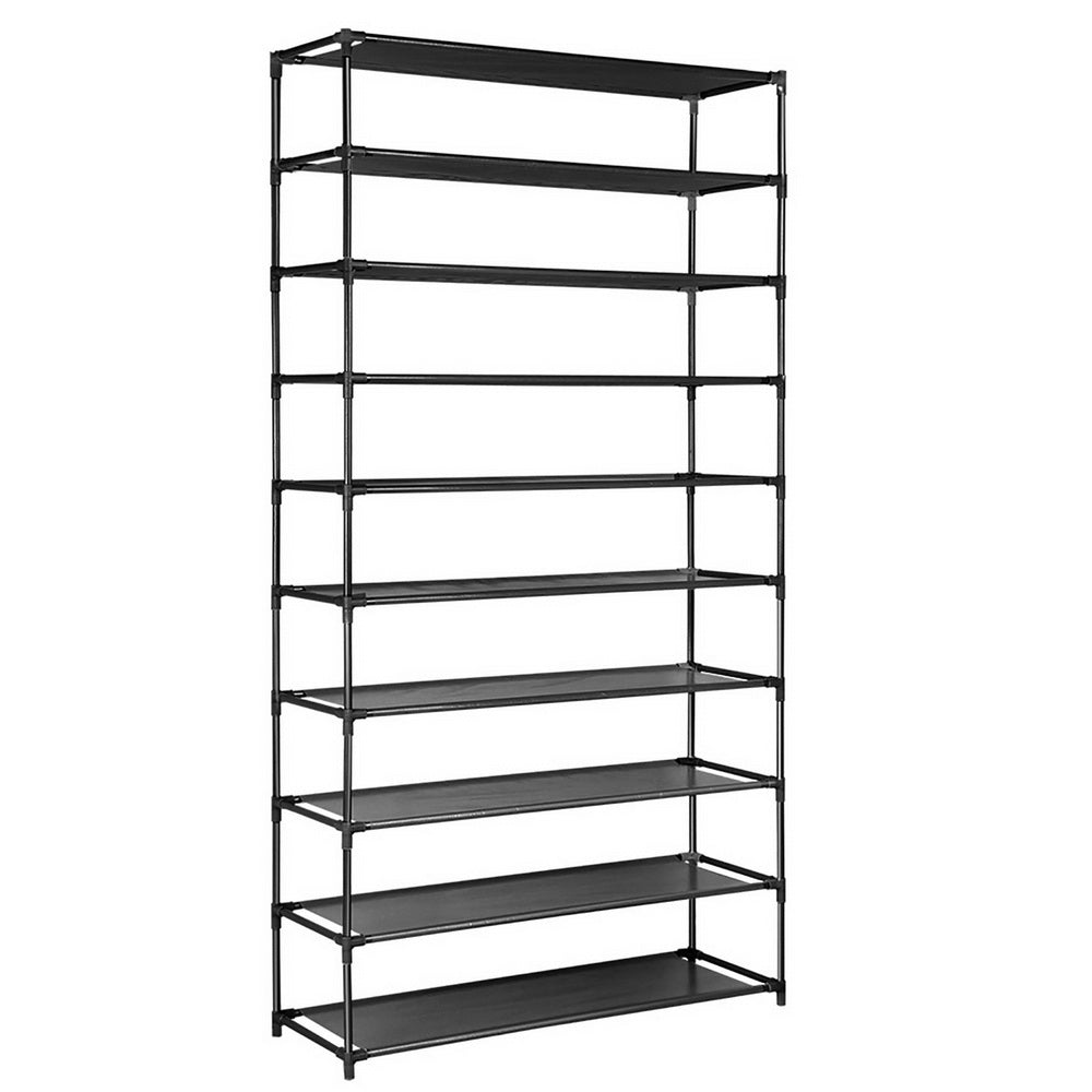 10-Tier Stackable Portable Shoe Organizer - Holds Up to 50 Pairs, Metal Frame with Non-Slip Design, Black
