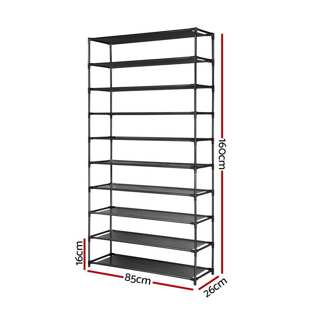10-Tier Stackable Portable Shoe Organizer - Holds Up to 50 Pairs, Metal Frame with Non-Slip Design, Black