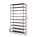 10-Tier Stackable Portable Shoe Organizer - Holds Up to 50 Pairs, Metal Frame with Non-Slip Design, Black - Front View