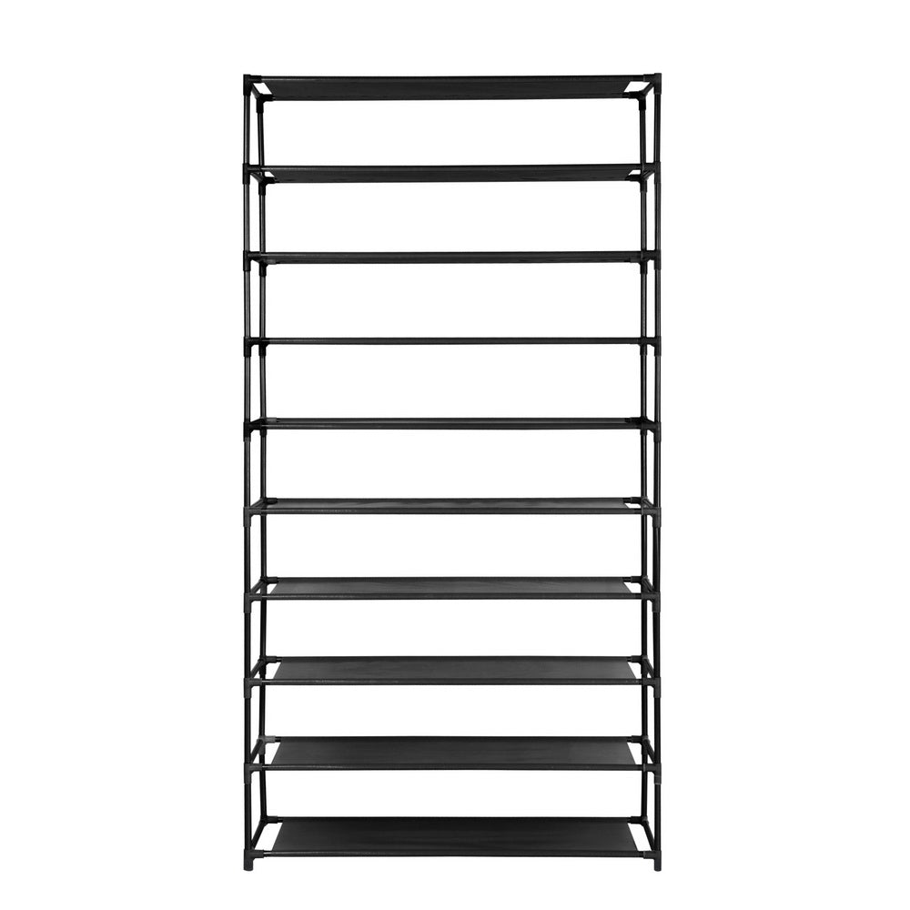 10-Tier Stackable Portable Shoe Organizer - Holds Up to 50 Pairs, Metal Frame with Non-Slip Design, Black