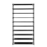 10-Tier Stackable Portable Shoe Organizer - Holds Up to 50 Pairs, Metal Frame with Non-Slip Design, Black - Side View