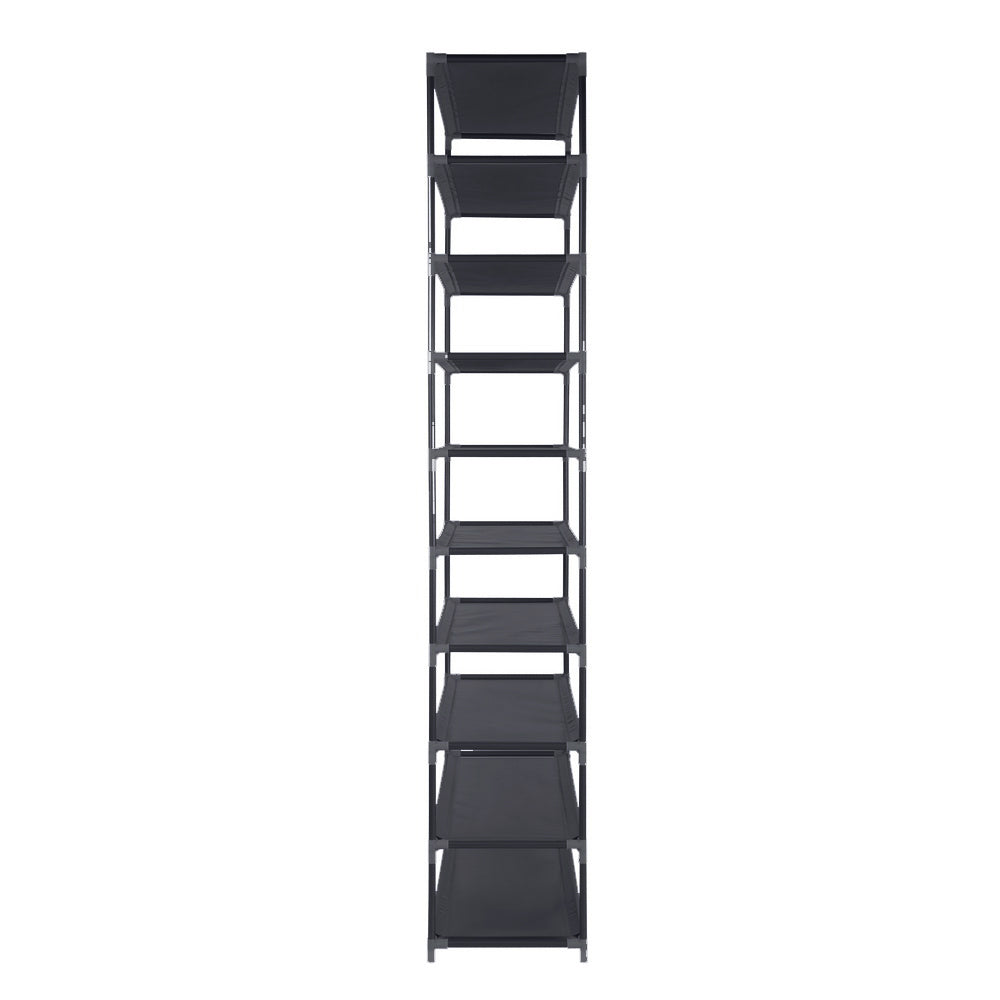 10-Tier Stackable Portable Shoe Organizer - Holds Up to 50 Pairs, Metal Frame with Non-Slip Design, Black