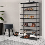 10-Tier Stackable Portable Shoe Organizer - Holds Up to 50 Pairs, Metal Frame with Non-Slip Design, Black - Low Angle