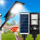 120W Integrated LED Solar Flood Light with Motion Sensor & Remote Control for Outdoor Use - Close-Up Angle