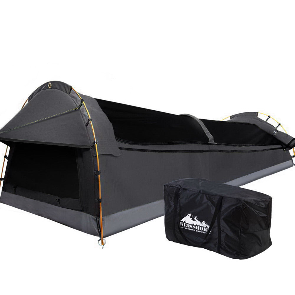Weisshorn Deluxe Double Swag Camping Tent - Dark Grey - Spacious and Waterproof Canvas Shelter with Mattress and Carry Bag