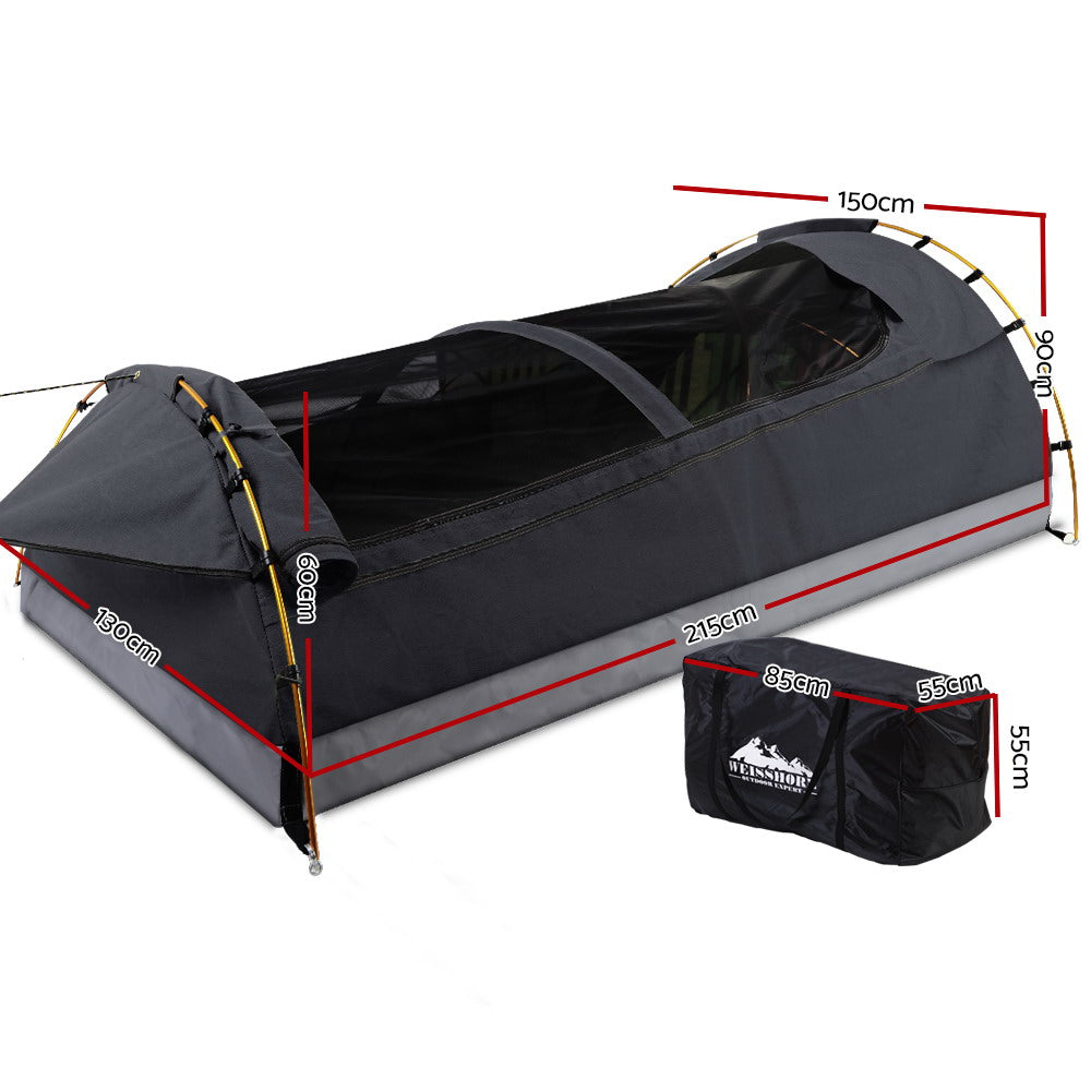Weisshorn Deluxe Double Swag Camping Tent - Dark Grey - Spacious and Waterproof Canvas Shelter with Mattress and Carry Bag