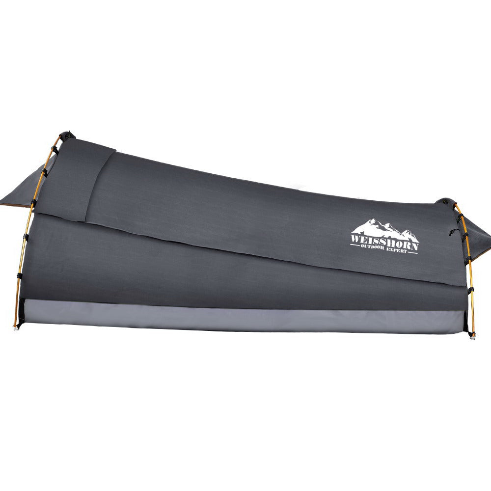 Weisshorn Deluxe Double Swag Camping Tent - Dark Grey - Spacious and Waterproof Canvas Shelter with Mattress and Carry Bag
