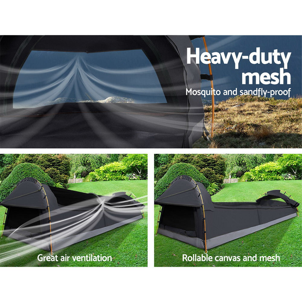 Weisshorn Deluxe Double Swag Camping Tent - Dark Grey - Spacious and Waterproof Canvas Shelter with Mattress and Carry Bag