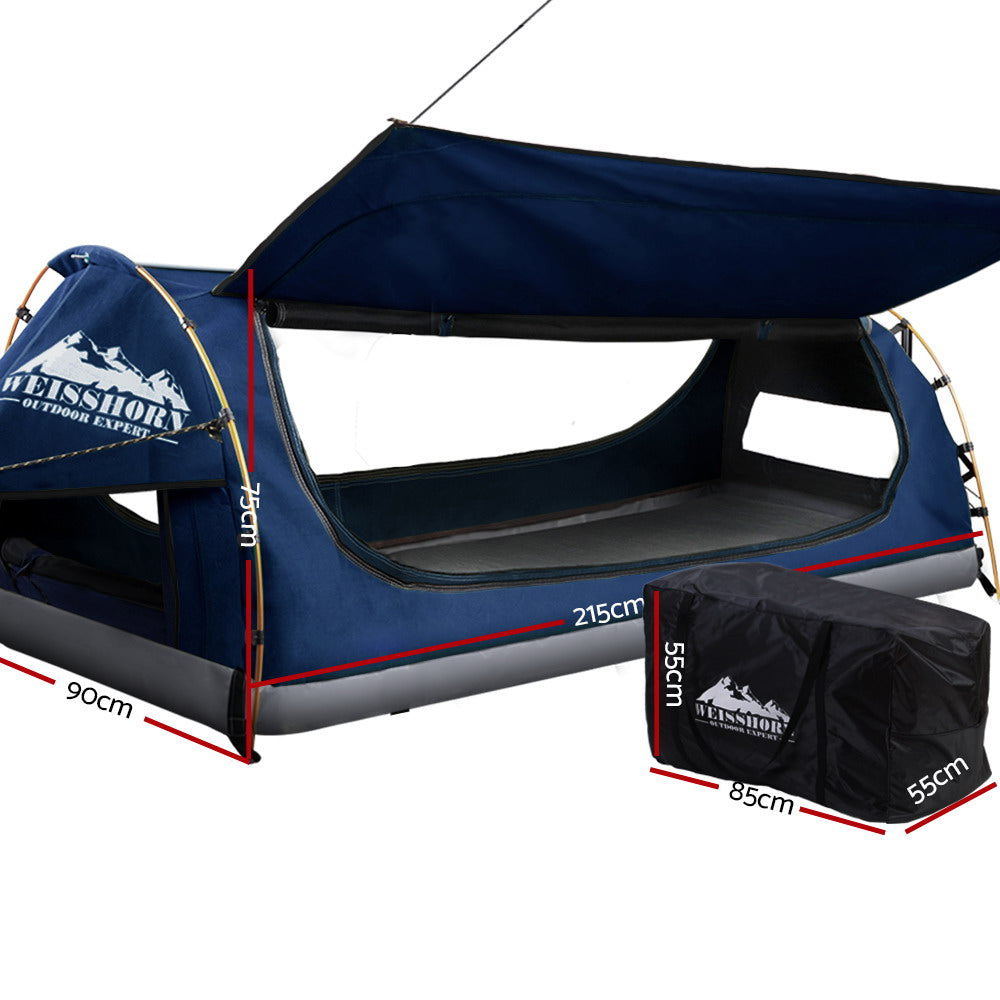 Weisshorn Dark Blue King Single Camping Swag with 7CM Mattress - Free Standing Dome Tent