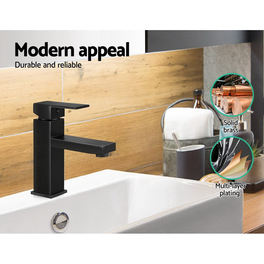 Cefito Modern Black Brass Basin Faucet - Certified WELS Bathroom Mixer for Vanity Sinks
