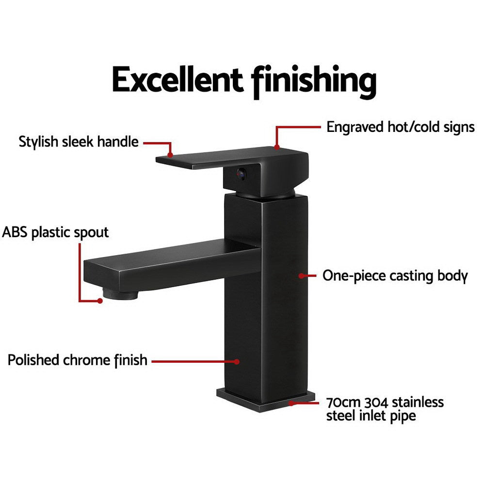 Cefito Modern Black Brass Basin Faucet - Certified WELS Bathroom Mixer for Vanity Sinks