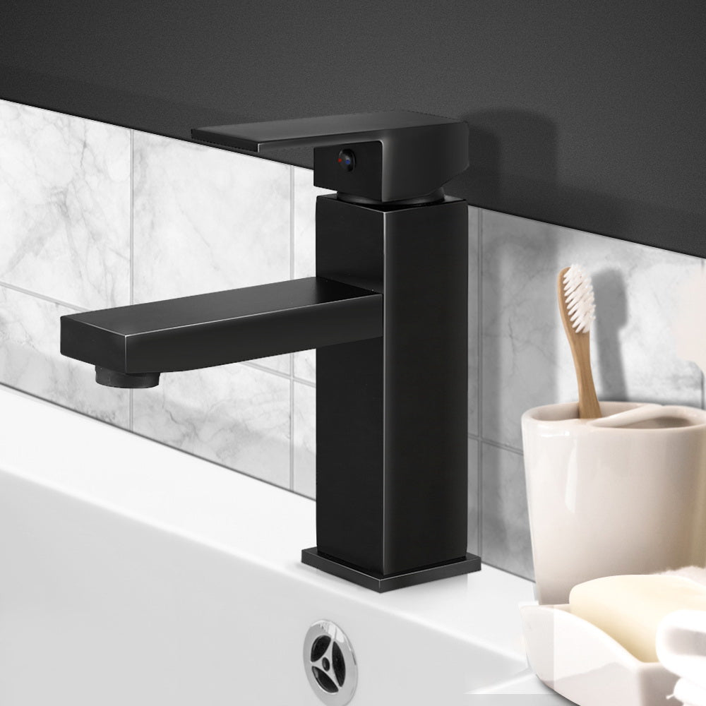 Cefito Modern Black Brass Basin Faucet - Certified WELS Bathroom Mixer for Vanity Sinks