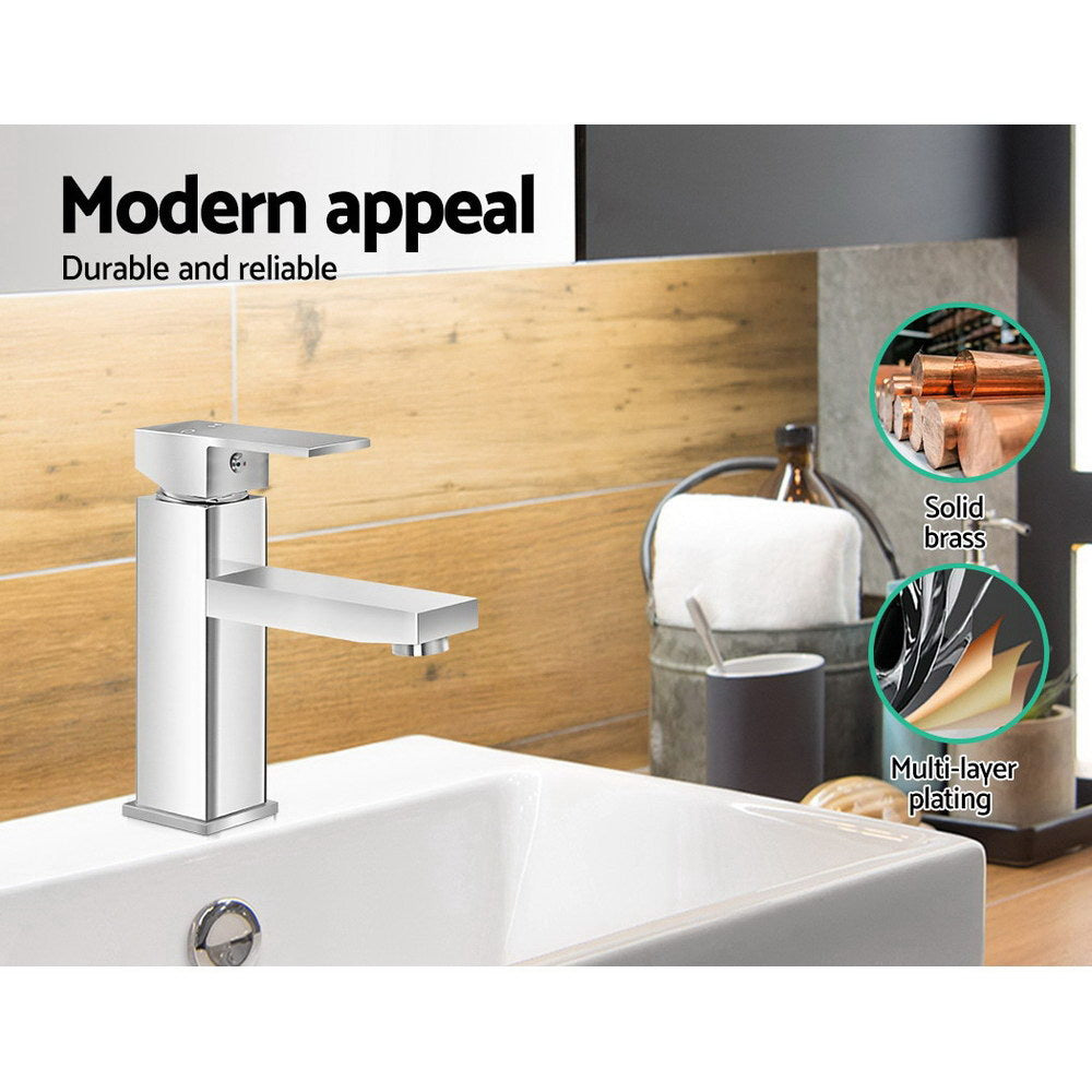 Cefito Modern Brass Basin Mixer Tap - WELS Certified Polished Silver Faucet for Elegant Bathrooms