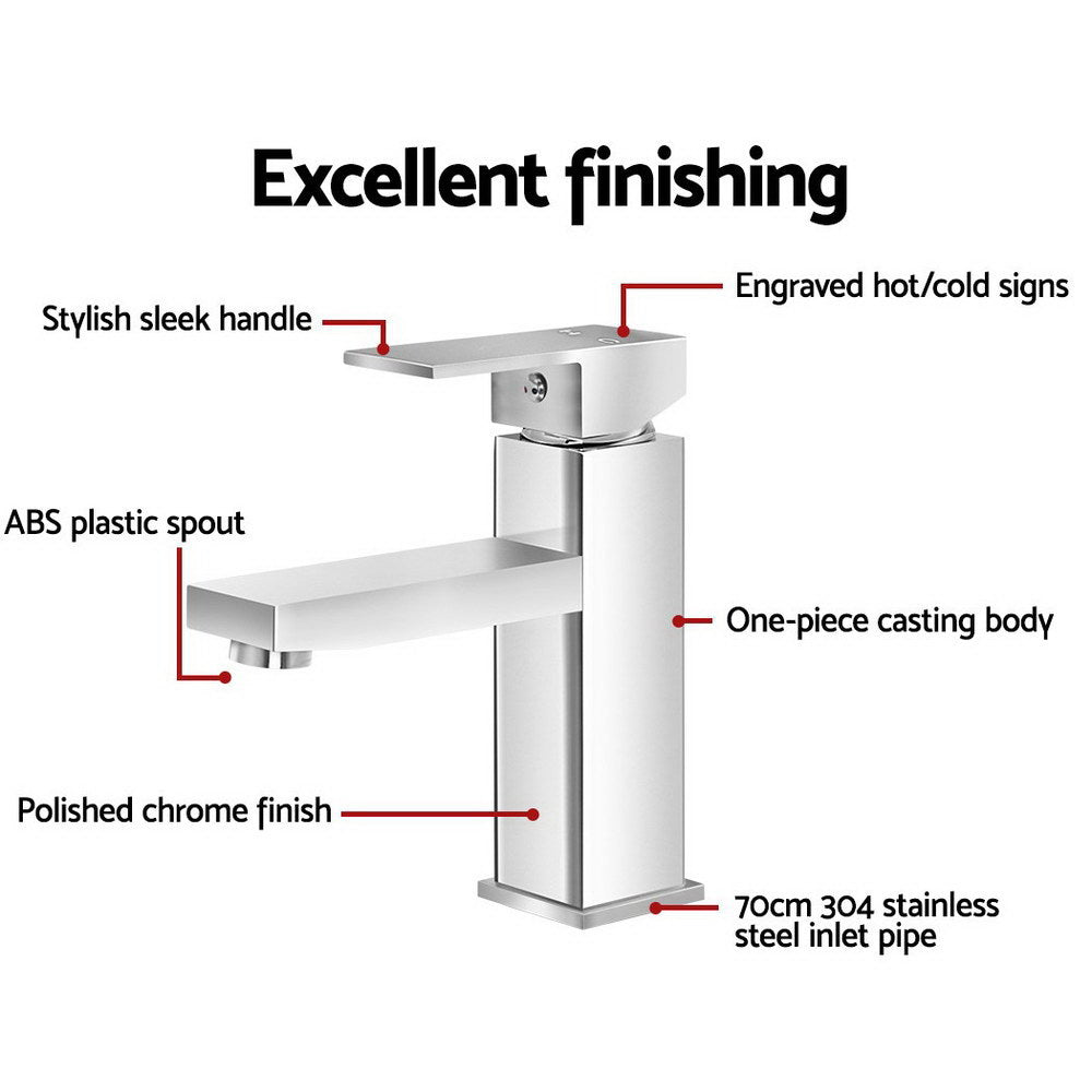 Cefito Modern Brass Basin Mixer Tap - WELS Certified Polished Silver Faucet for Elegant Bathrooms