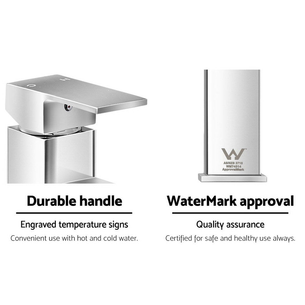 Cefito Modern Brass Basin Mixer Tap - WELS Certified Polished Silver Faucet for Elegant Bathrooms