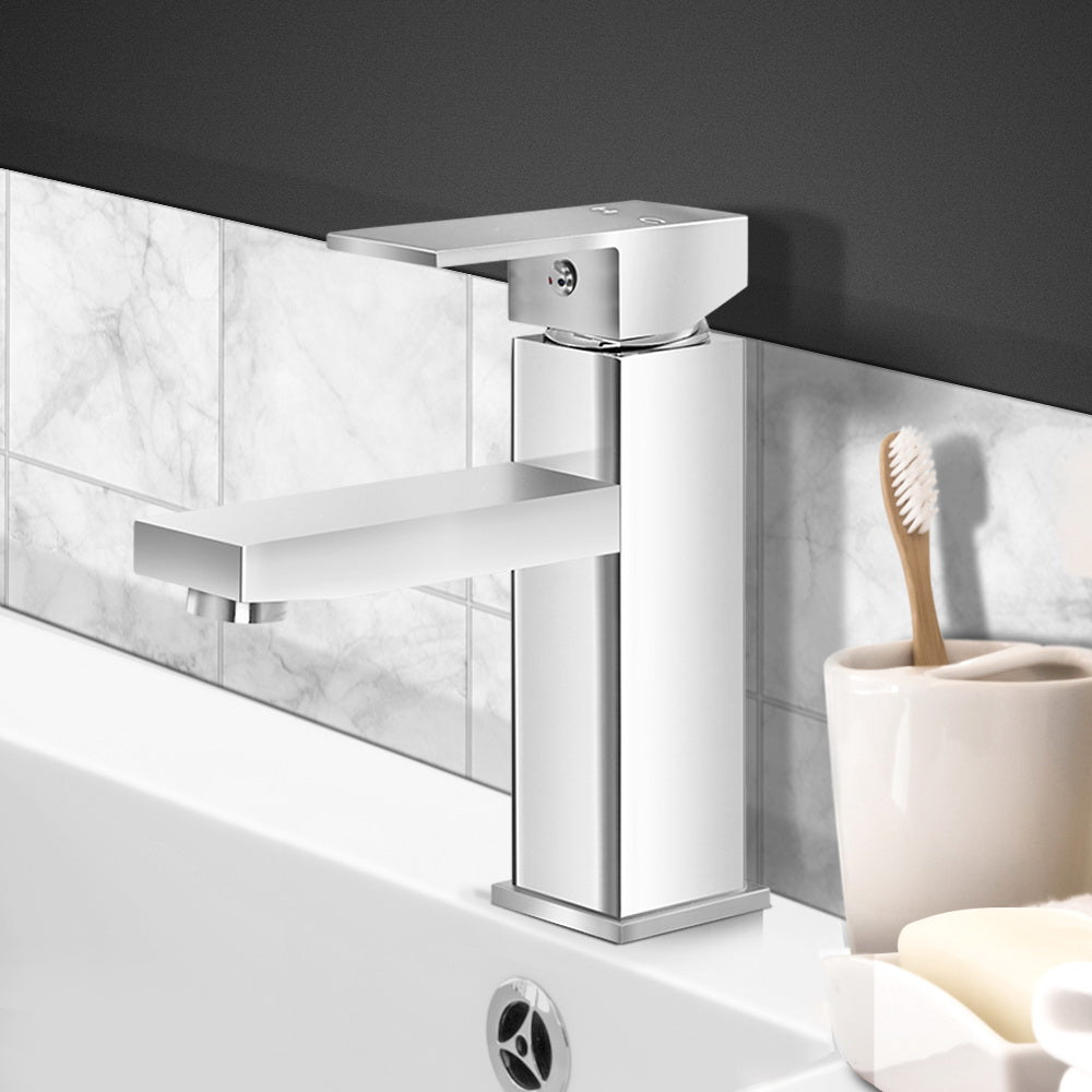 Cefito Modern Brass Basin Mixer Tap - WELS Certified Polished Silver Faucet for Elegant Bathrooms