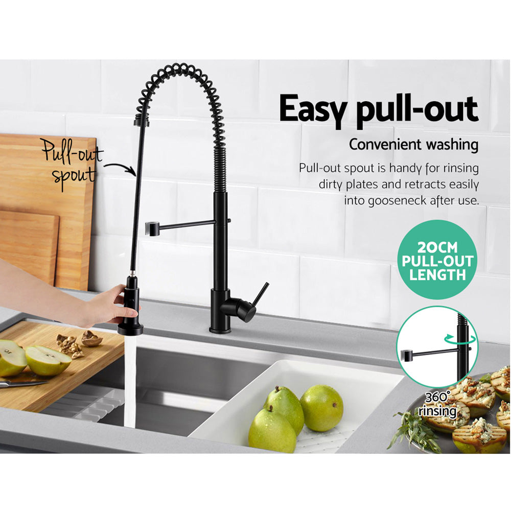 Cefito Modern Black Pull-Out Kitchen Mixer Tap with Swivel Brass Faucet for Culinary Spaces